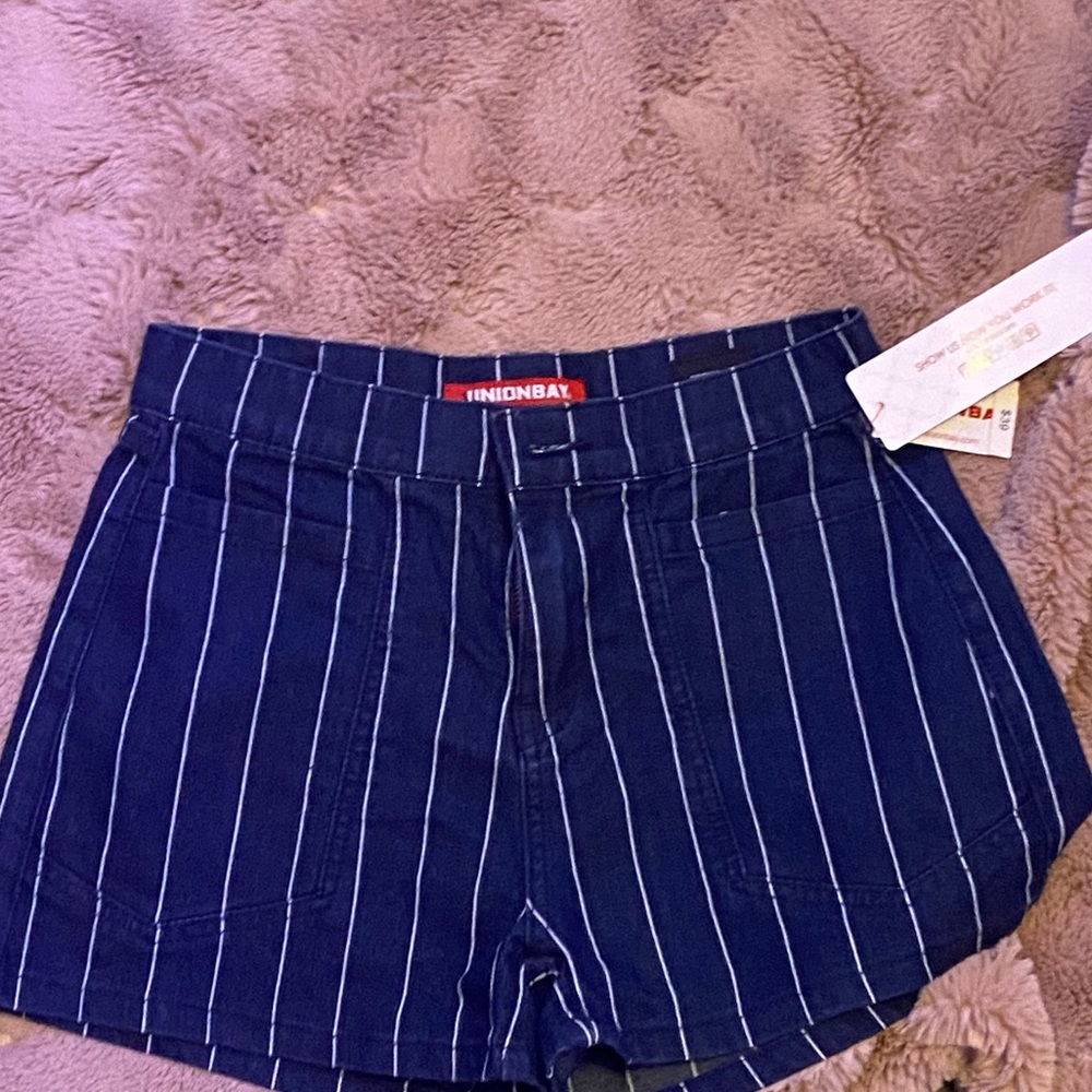 blue and white striped shorts